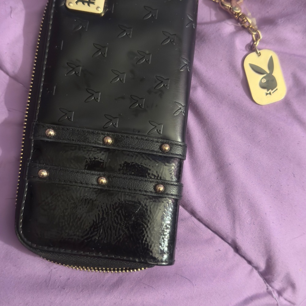 Black zip up playboy bunny wallet